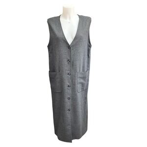 Michael‎ Kors Vintage Gray 100% Wool Buttondown Long Cardigan Vest Small